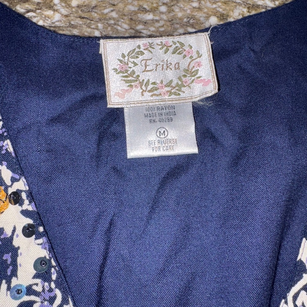 Vintage Embroidered Sequin Vest Womens M Navy Blue Excellent Erika - Picture 2 of 7